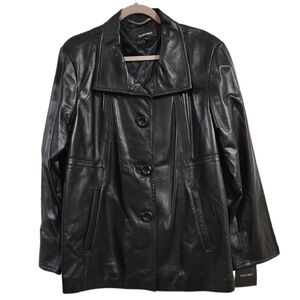 Ellen Tracy Black Leather Button-Front Jacket